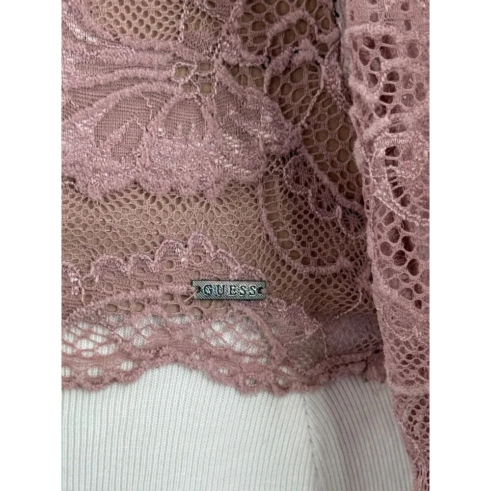 Guess Mauve Sweetheart Neck Lace Top • Coquette Fairycore Baddie Soft Girl Y2K